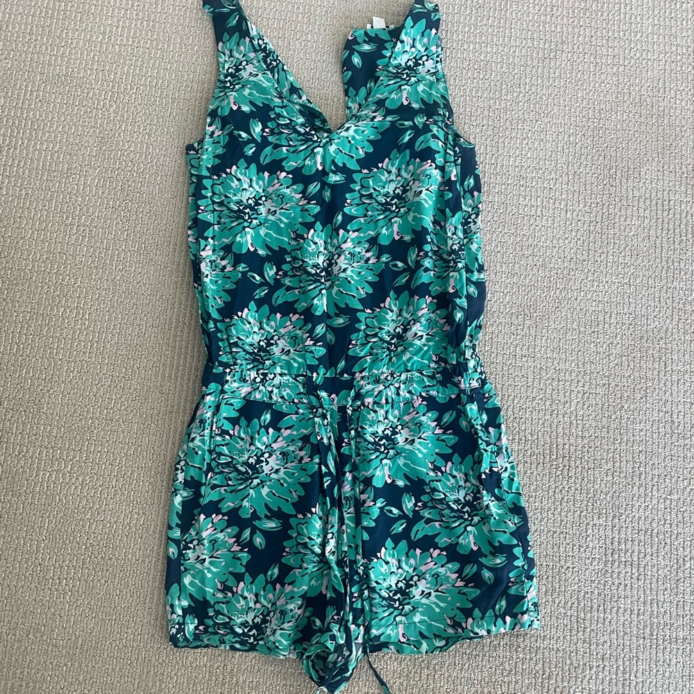 Splendid Romper Shorts Wild Green Floral Blossom V-Neck Women's S